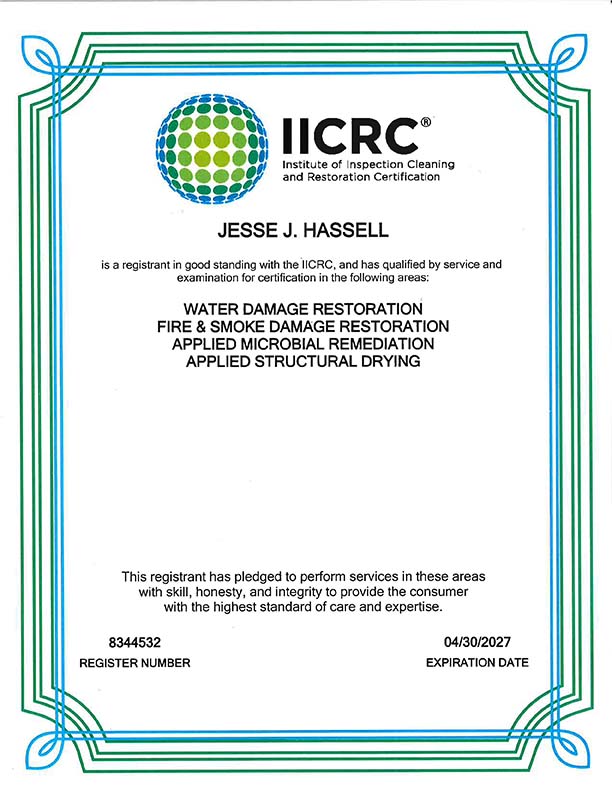 Jesse Hassel IICRC certification Bulovas Restoration